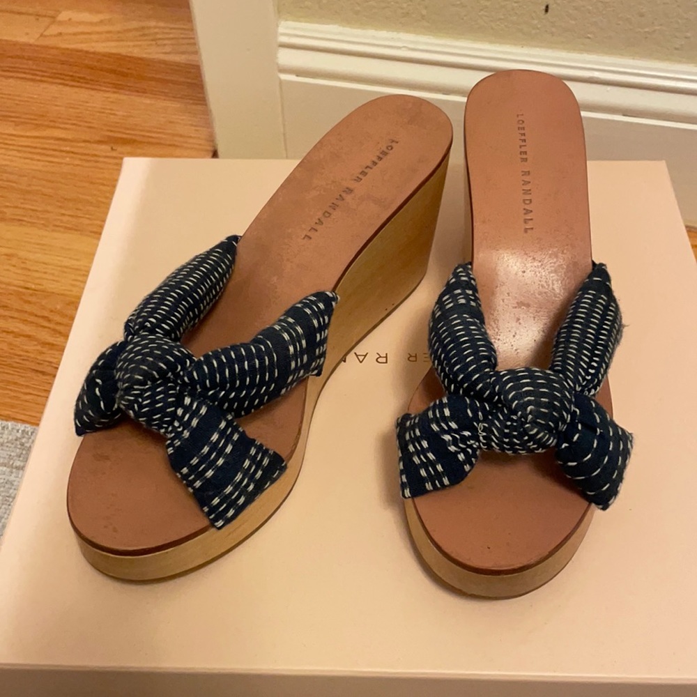 Loeffler Randall wood summer wedge shoe